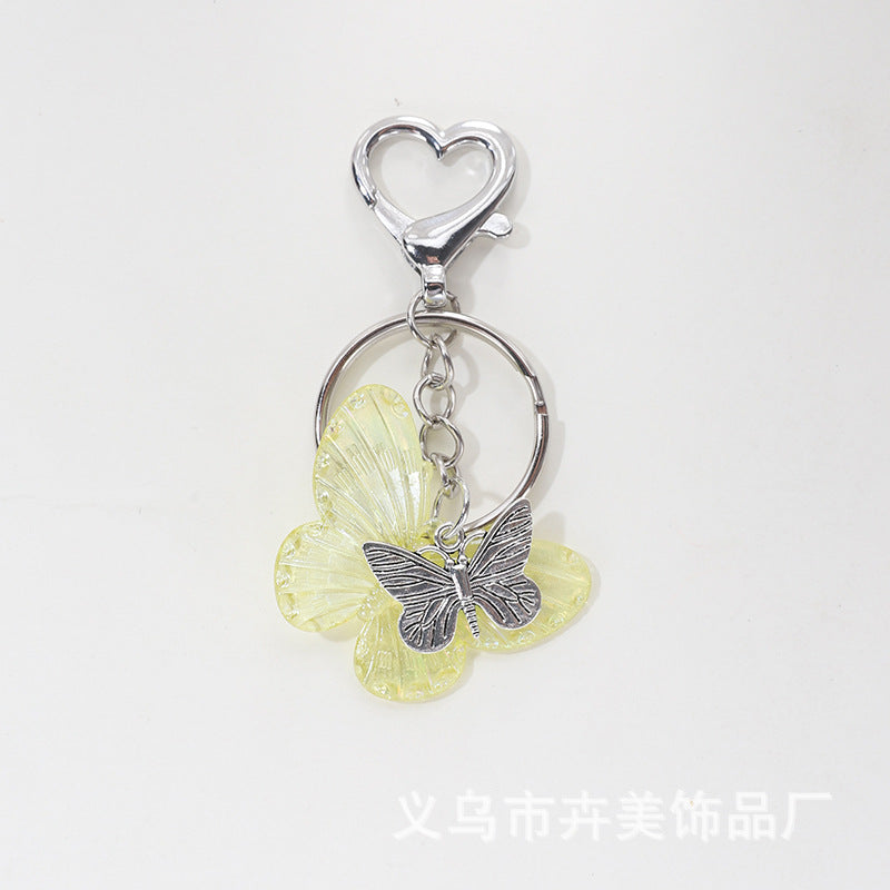 Wholesale Cute cartoon AB color plated butterfly heart keychain