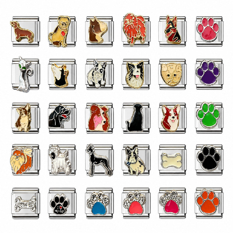Wholesale Stainless Steel Italian Style Modular Dog Paw Animal Series Bracelet Fashion Accessory Gift