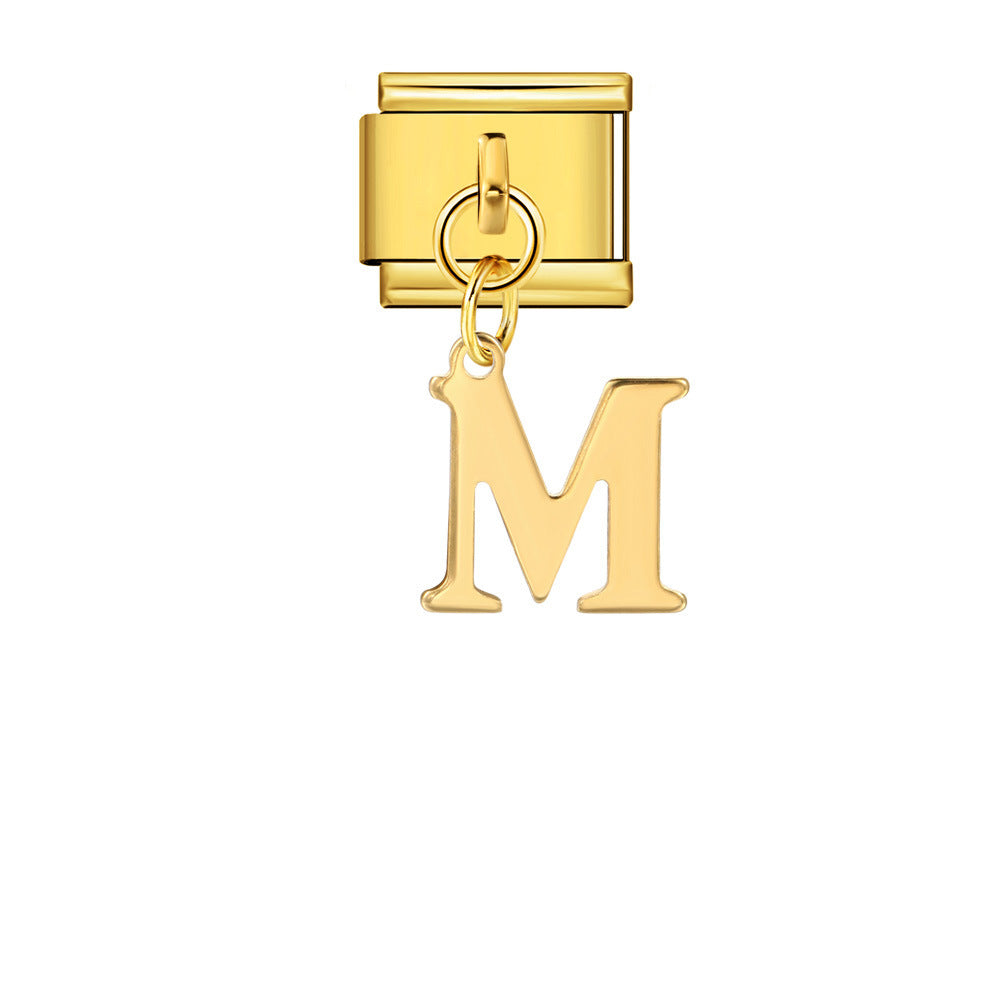 Wholesale Italian Charm Bracelet 9mm DIY Gold Simple Letter Creative Stainless Steel Composable Bracelet