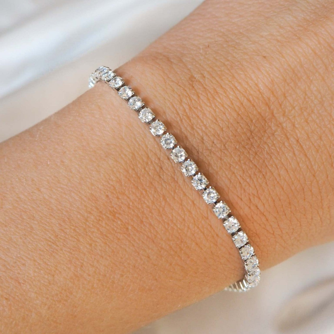 Wholesale  Luxury Tennis Bracelet  Stainless Steel 2mm Zircon Chain Necklace