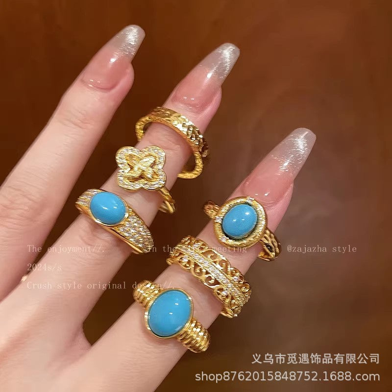 Wholesale Bohemian Ethnic Ring,  Retro Imitation Turquoise,  Alloy,  Women' s Jewelry Accessory for Everyday Wear or Gift