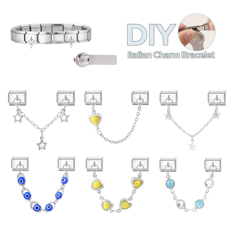 Wholesale Italian Charm Bracelet 9mm DIY Splicing Silver Double Pendant Stainless Steel Composable Bracelet