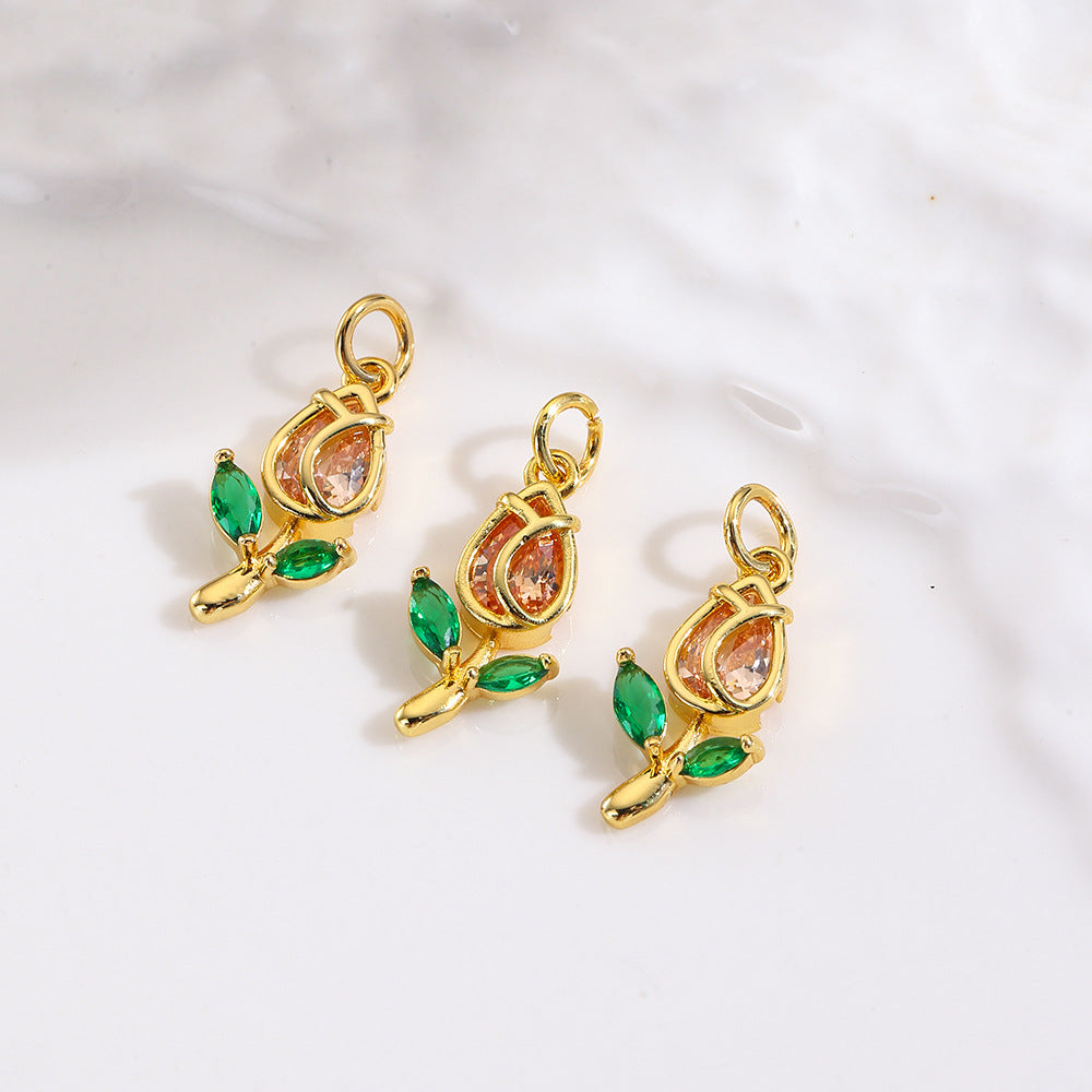 Wholesale Colorful zircon flower tulip pendant
