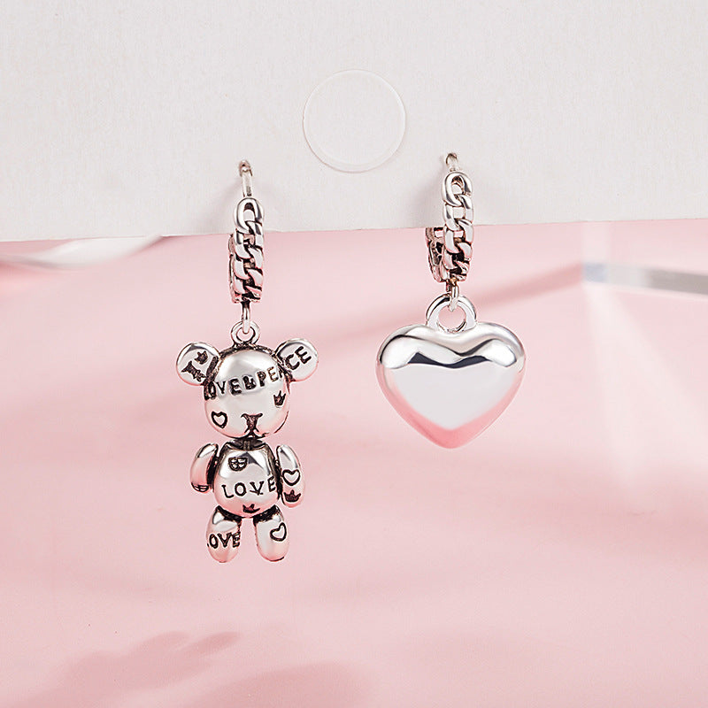 Wholesale asymmetric letter bear earrings