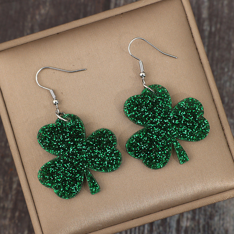 Wholesale Trendy Sequin Clover Acrylic Earrings for St.  Patrick' s Day Jewelry Gift