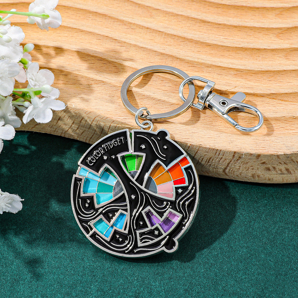 Wholesale Product Color Fidget Enamel Pin Tone Color Wheel Spinner Keychain Pendant