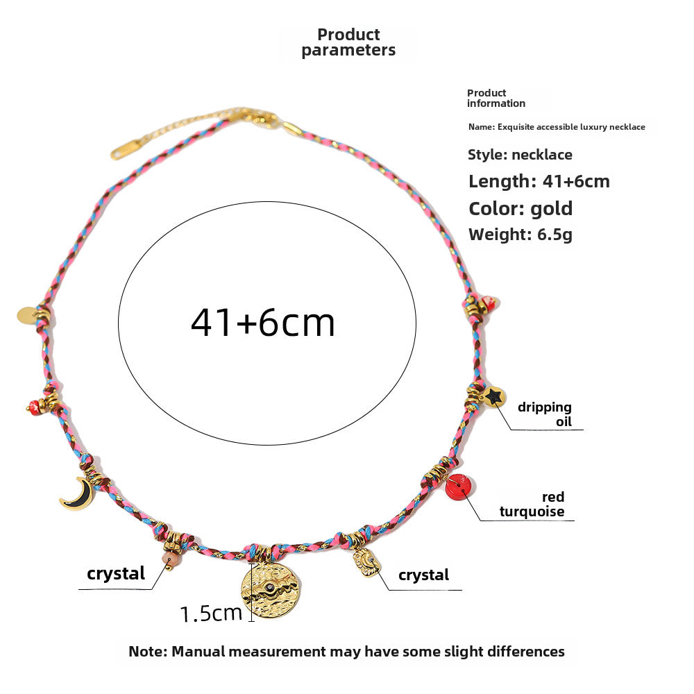 Wholesale woven necklace accessories pendant 18K gold plated titanium steel bohemian style clavicle necklace