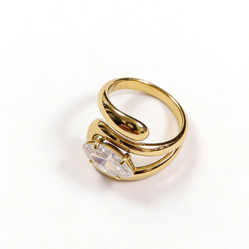 Wholesale Light Luxury Titanium Steel Open Ring with Zircon Inlay and Linear Design