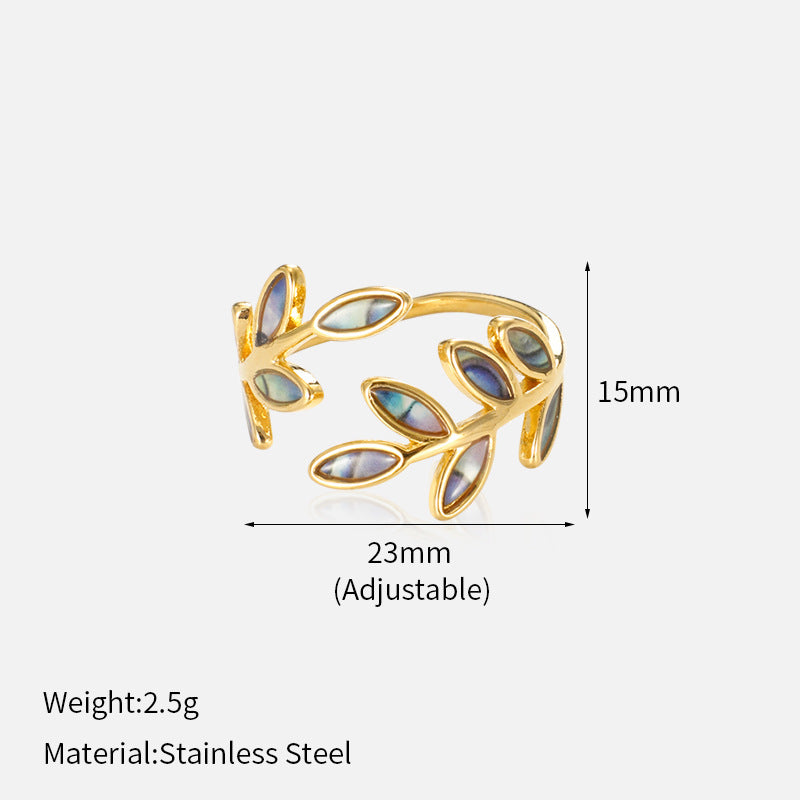 Wholesale Stainless Steel Retro  Enamel Leaf Open Ring
