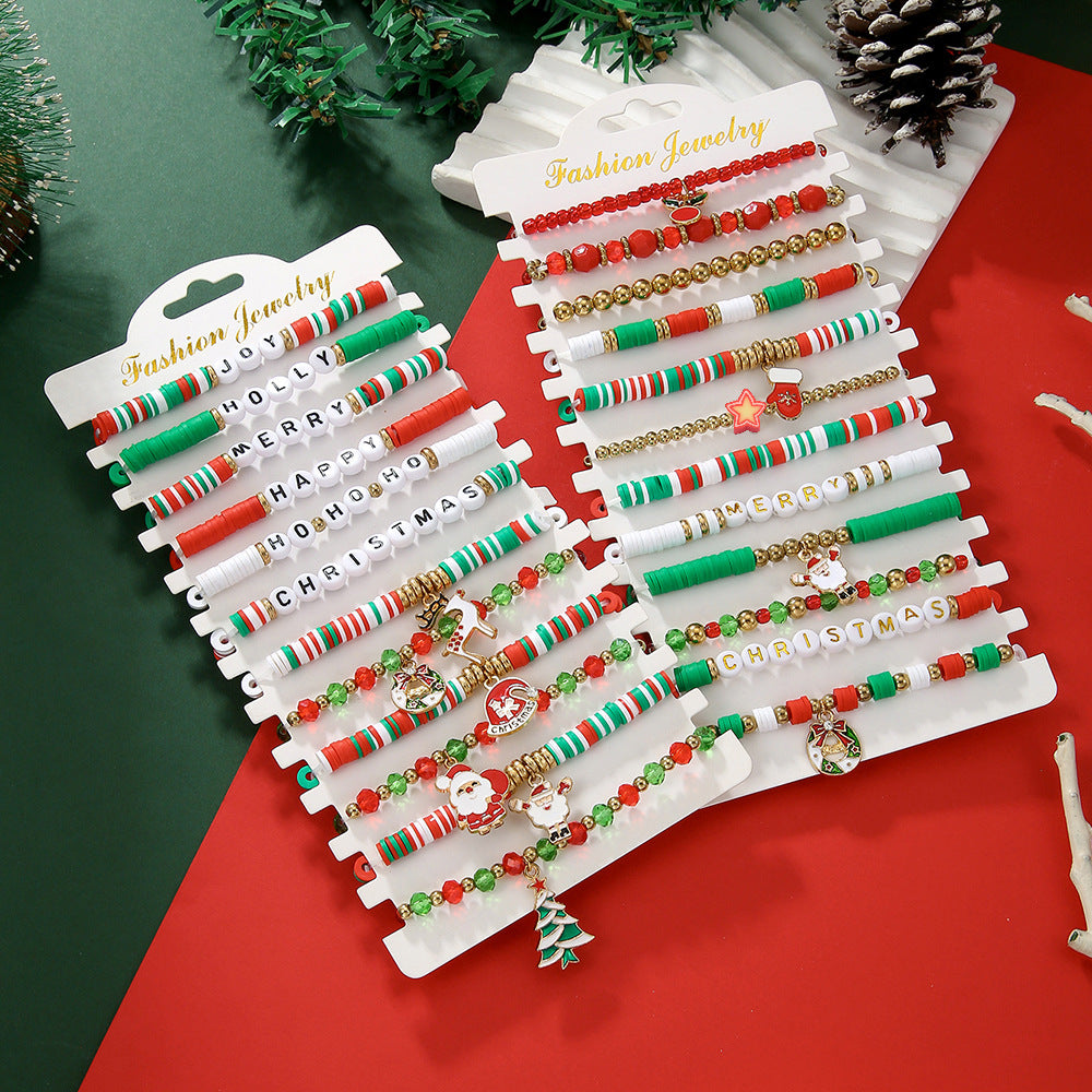 Wholesale Christmas Polymer Clay Crystal Christmas Bracelet Multi-layer Stacking Set ACC-BT-Zhey006