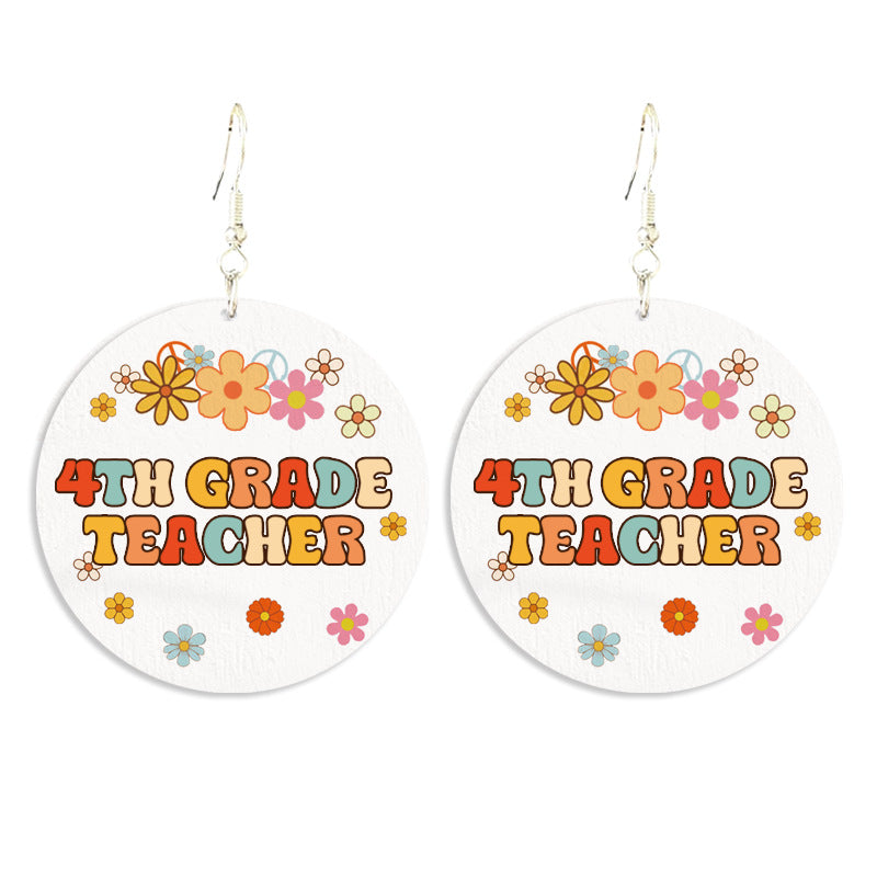 Wholesale Wooden printed school season grade text retro Bohemian autumn earrings