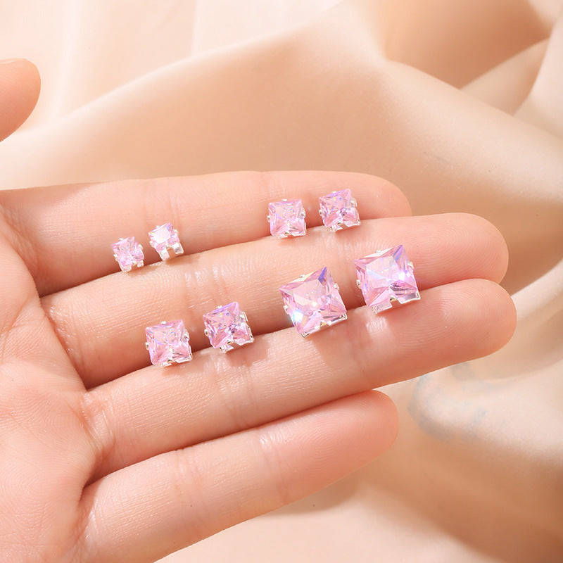 Wholesale S925 ear hole four-claw square zircon  light luxury earring