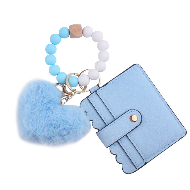 Wholesale Cartoon Love Plush Card Holder Silicone Beaded Wrist Keychain Keychain Wallet ACC-KC-GuangTian049