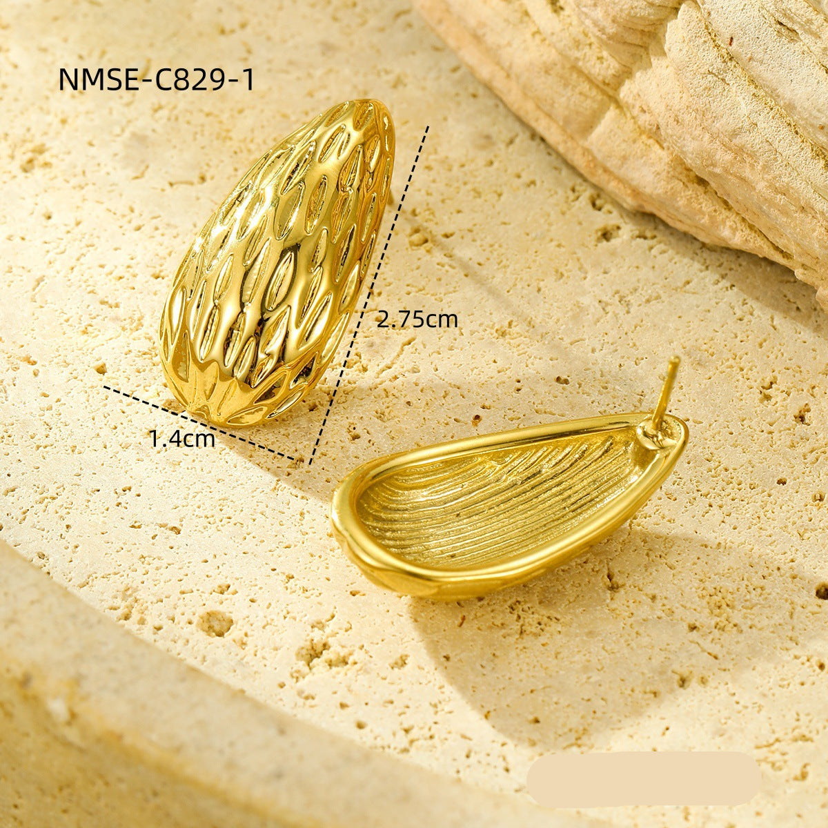 Wholesale  18K gold water drop texture stainless steel irregular earrings