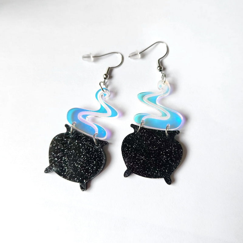 Wholesale Halloween Black Glitter Acrylic Magic Witch Bar Acrylic Earrings ACC-ES-XP020