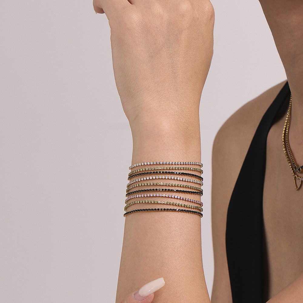 Wholesale Dopamine Style Diamond Encrusted Tennis Chain Bracelet Stainless Steel Zircon Jewelry Gift