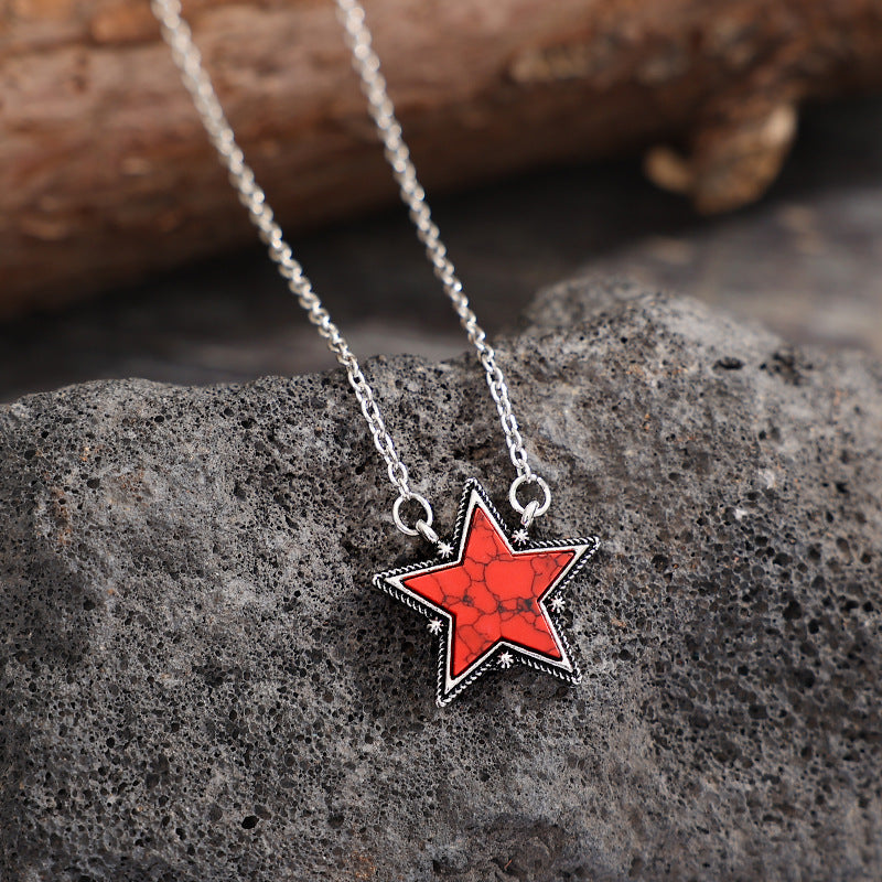 Wholesale Big Five-pointed Star Turquoise Pendant Clavicle Necklace