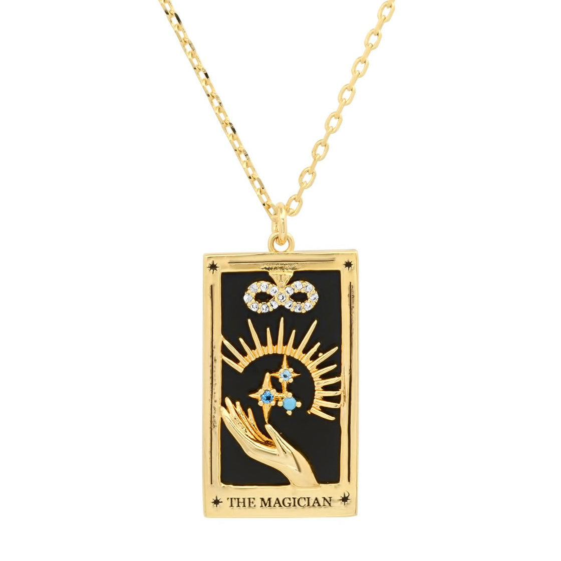 Wholesale Gold-plated Tarot Card TAROT Necklace with Diamond and Oil Square Cards ACC-NE-Jipei009