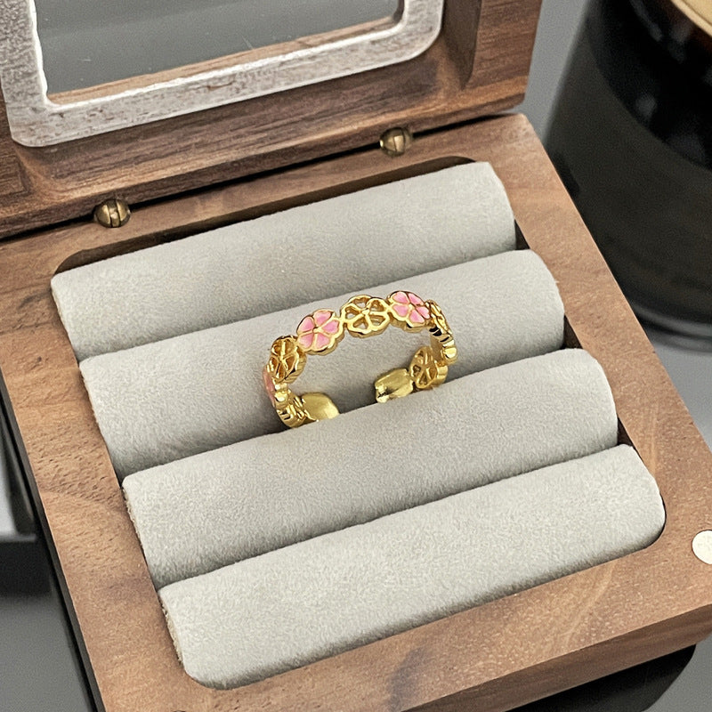 Wholesale Retro  Flower Leaf Dropping Glaze Fashion Opening Ring