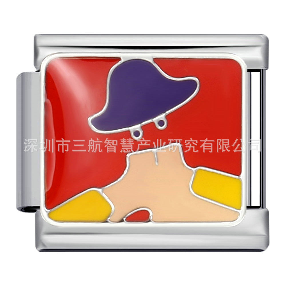 Bracelet de charme italien 5pcs 5pcs 9 mm DIY Splicing Paysage Pictorial en acier inoxydable Bracelet composable