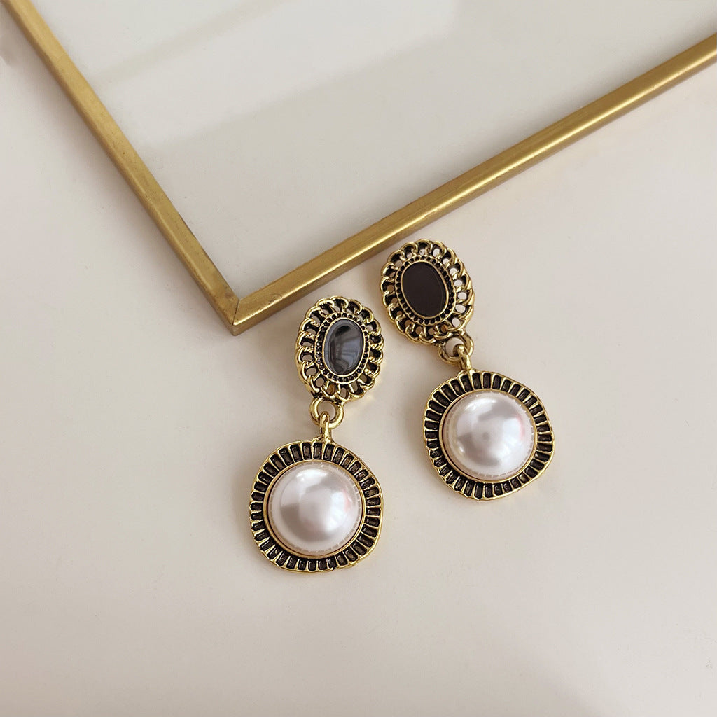 Wholesale vintage oil-dropped medieval style Pearl Earrings