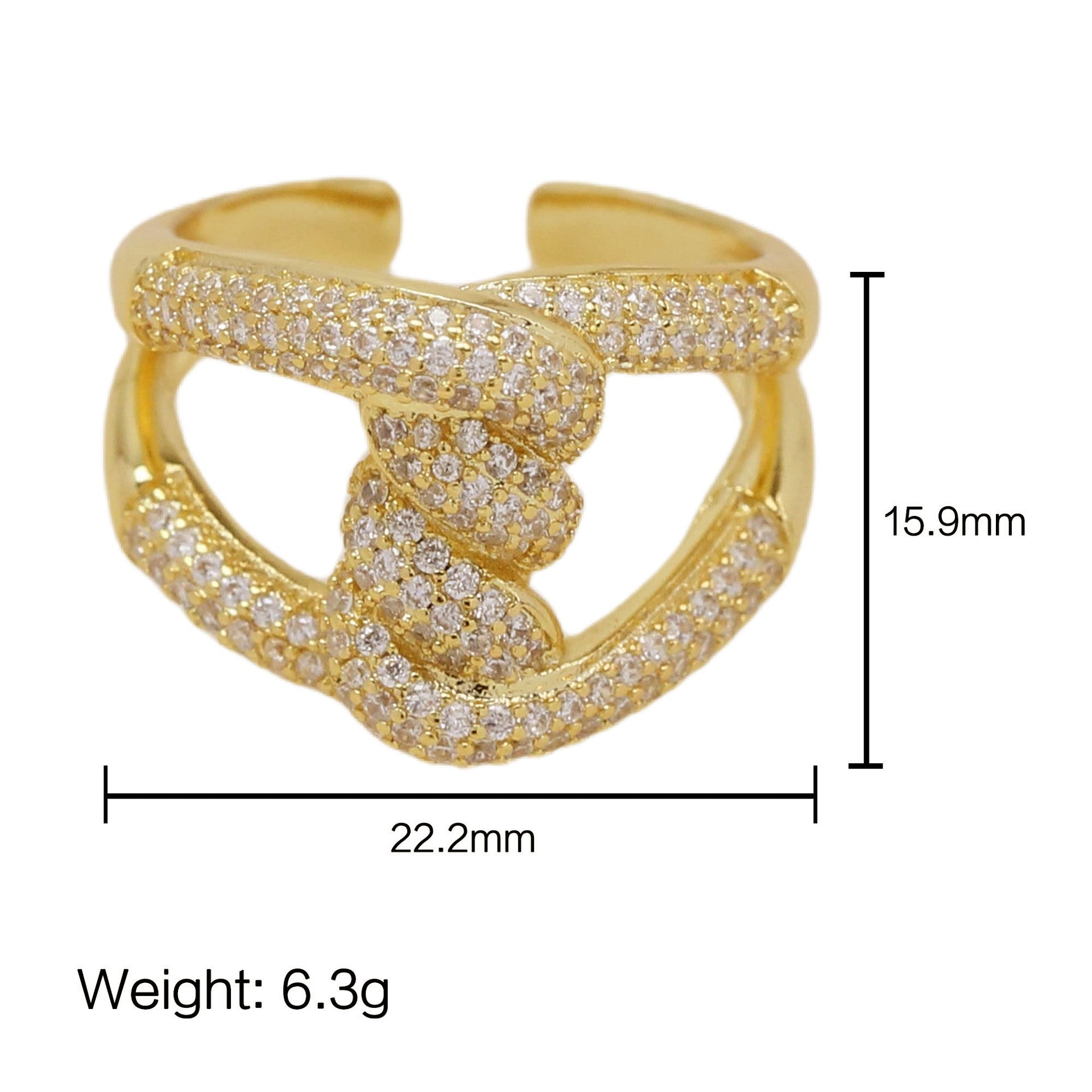 Wholesale  18k Golden Brass Zircon Twist Thread Swivel Button Ring