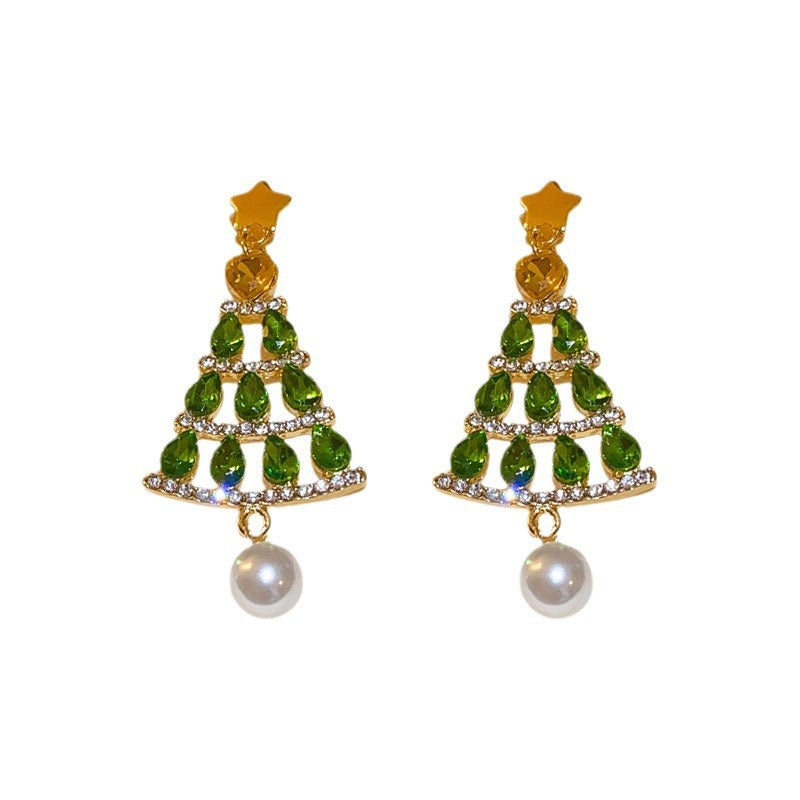 Wholesale  Diamond-embedded  Christmas tree earrings