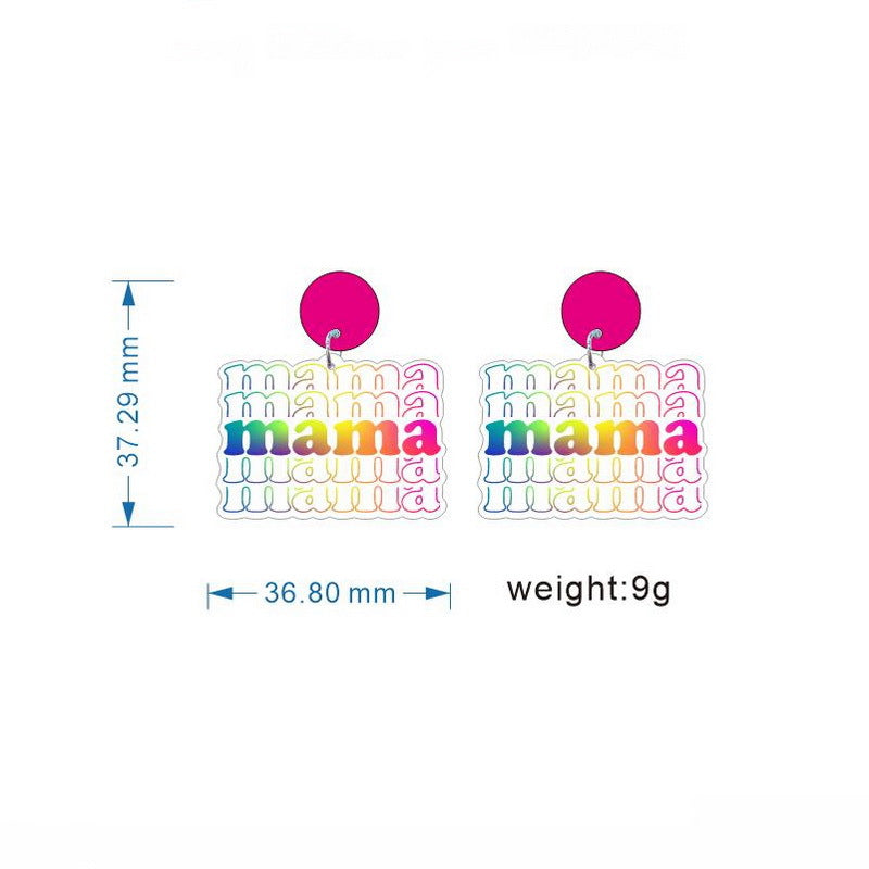 Wholesale Acrylic Mother' s Day Mama Rainbow Pendant Bear Earrings