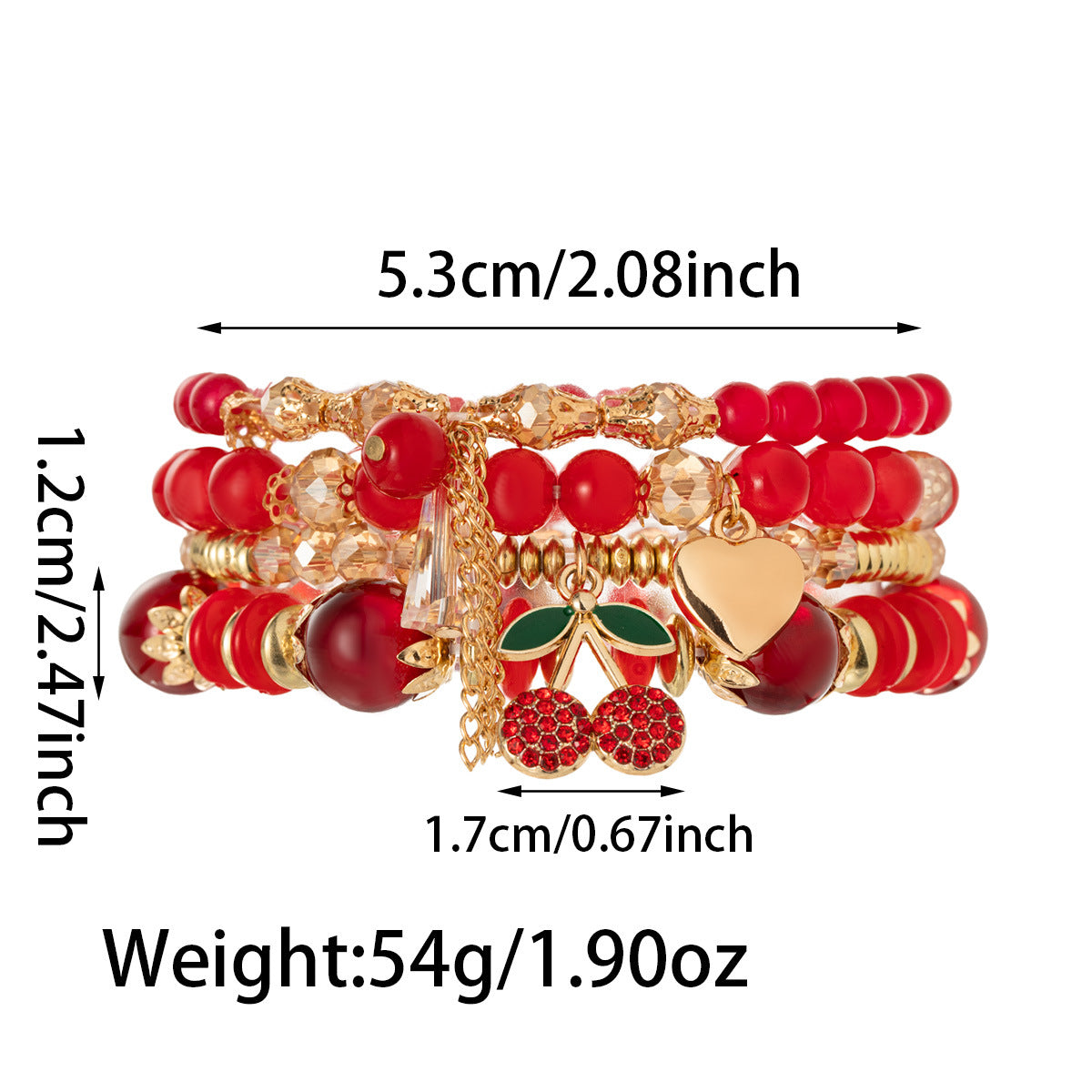 Wholesale cherry heart pendant red transparent beaded elastic women' s bracelet
