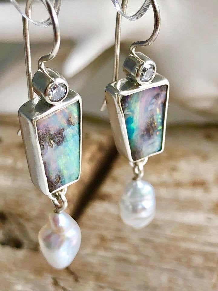 Wholesale pink opal drop pearl earrings