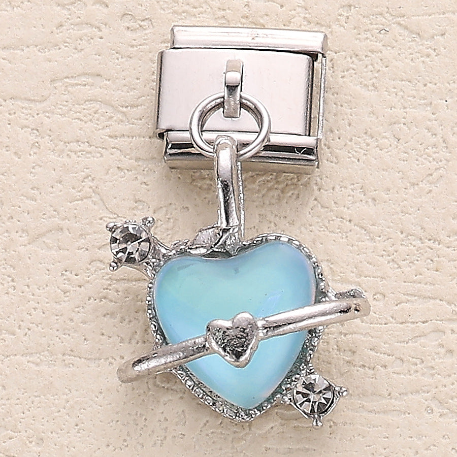 Wholesale 10pcs Italian Charm Bracelet 9mm DIY Splicing Heart Star and Moon Pendant Stainless Steel Composable Bracelet