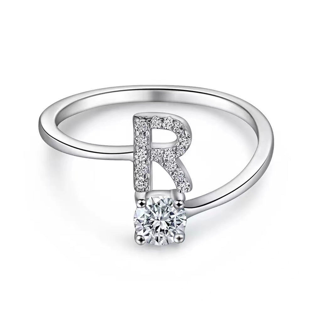 Wholesale Chic Adjustable Letter Ring For Women 26 English Letters Zinc Alloy Electroplated Jewelry Accessory Boutique Resale