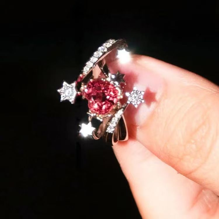 Wholesale red zircon open star ring