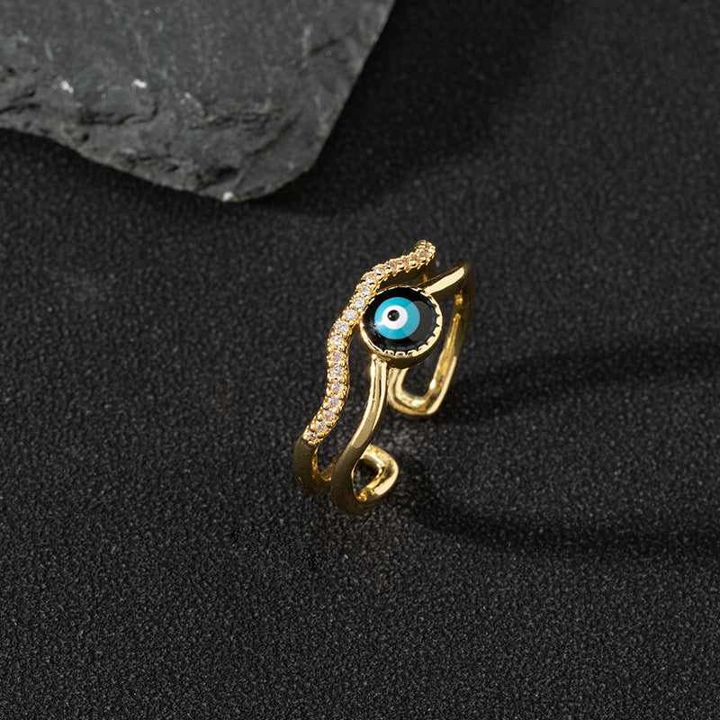 Wholesale Evil Eye Vintage Open Ring Copper Zircon Enamel Ring Fashion Jewelry Accessory For Everyday Wear