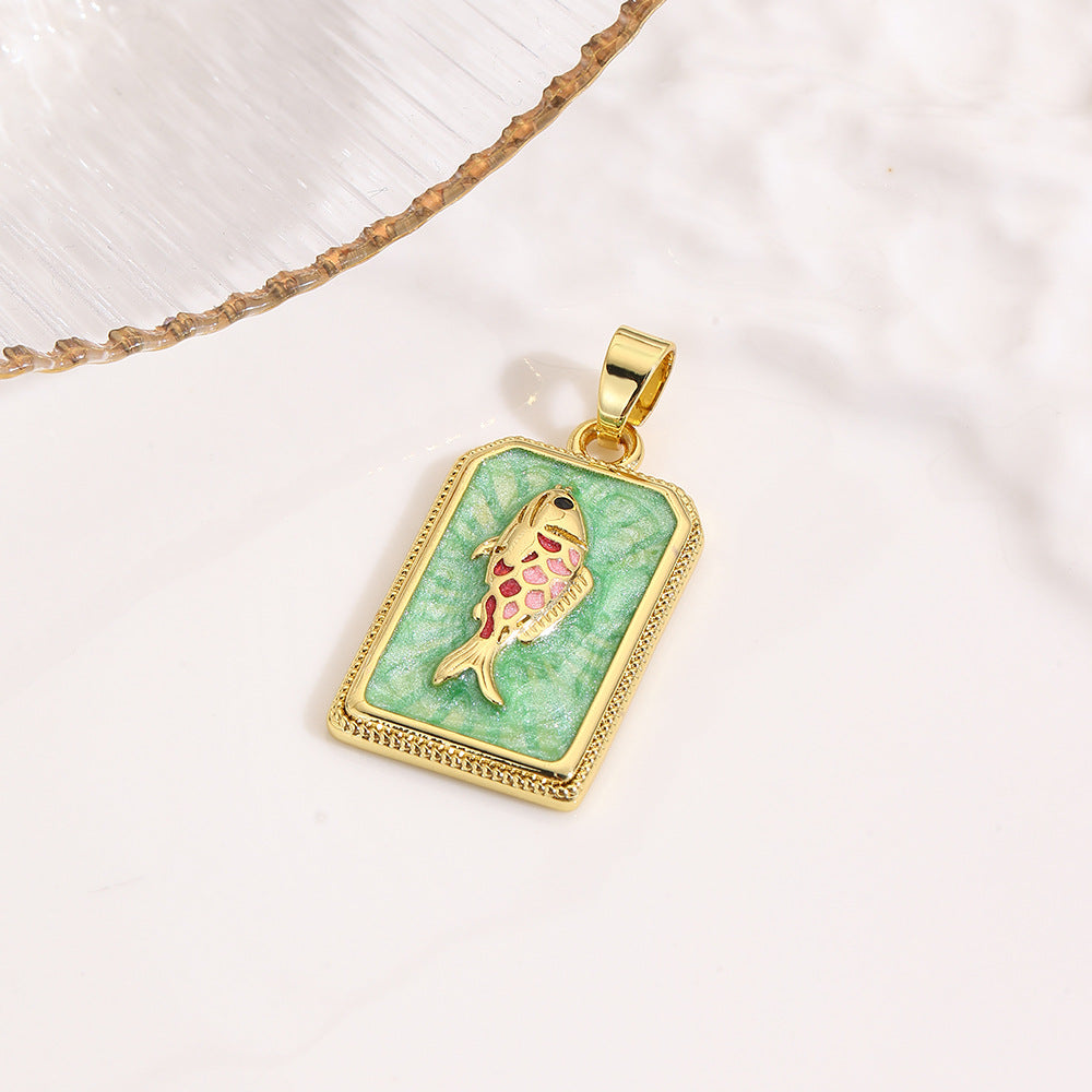 Wholesale square color dripping copper love conch shell eye moon jellyfish tarot pendant necklace