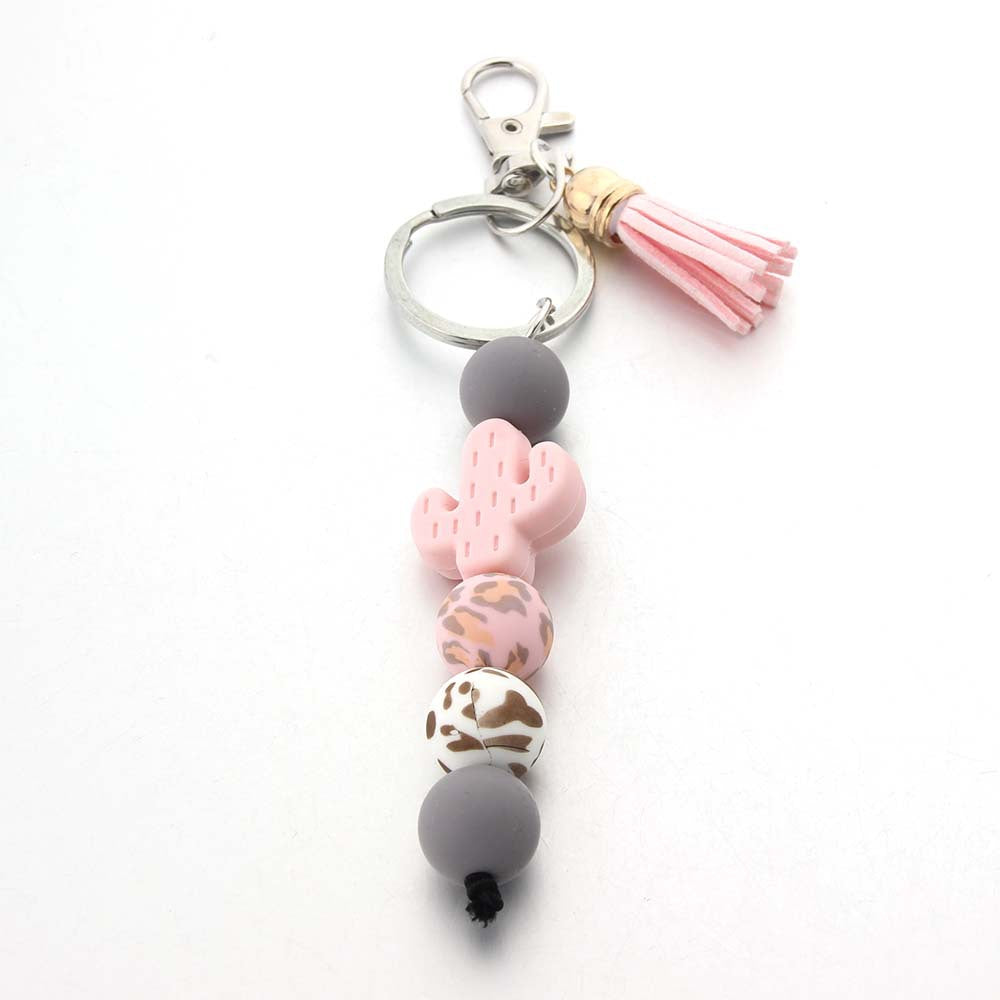 Wholesale Cartoon Cactus Silicone Beaded Keychain ACC-KC-JinAn005