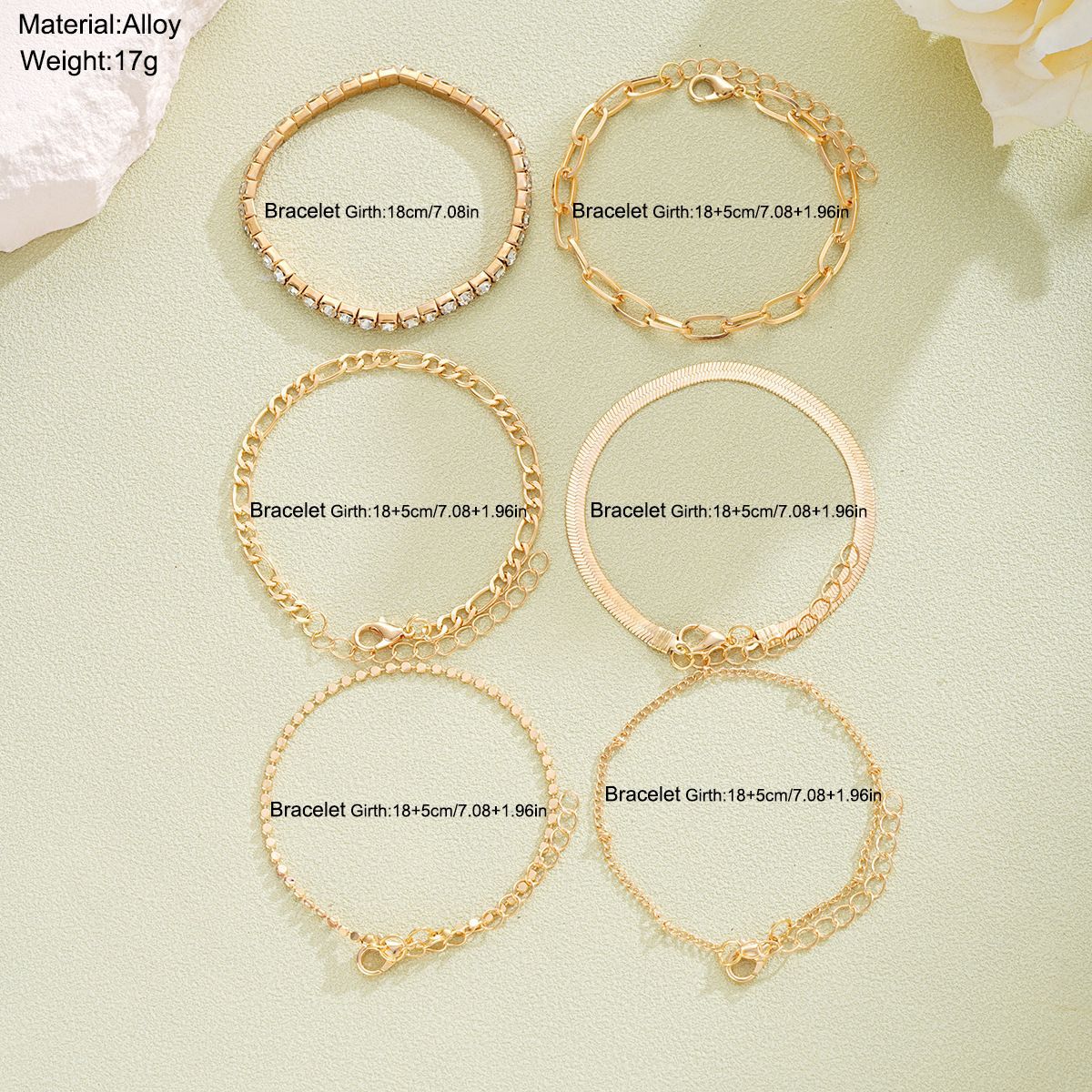 Wholesale Cross-Border New Style Zircon-Inlaid Snake Chain Bracelet Set,  Six-Piece Set,  Fashionable and Versatile,  High-End Trendy Jewelry