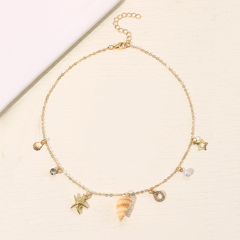 Wholesale 26 Letter Pearl Shell Necklace Beach Ocean Bohemian Style