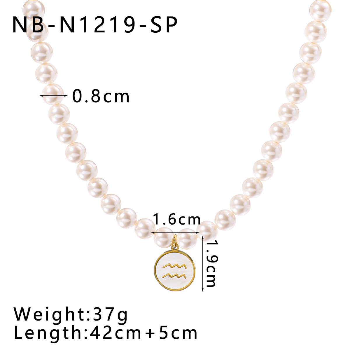 Wholesale 12 constellation stainless steel plated 18k gold white seashells pearl light luxury necklace
