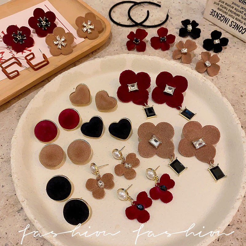 Wholesale 925 silver needle flocking plush earrings literary exaggerated earrings