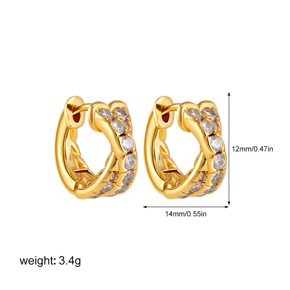 Wholesale Double Row Zircon Plated Earrings