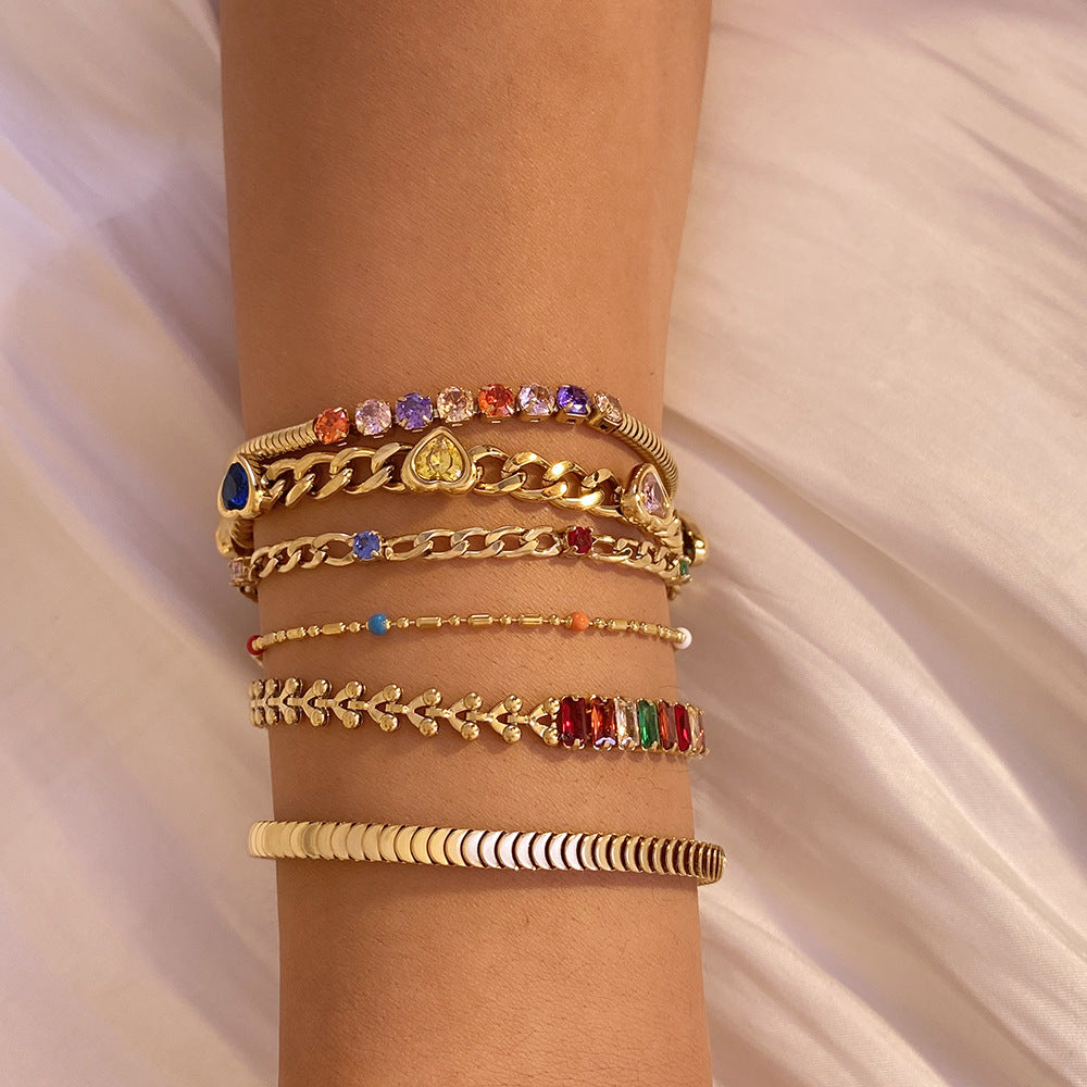 Wholesale Stainless steel bracelet stitching zircon bracelet set