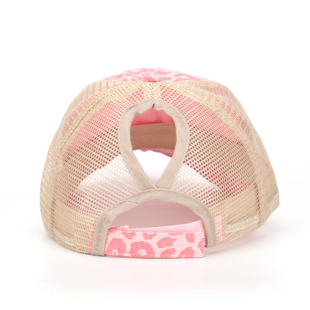 Wholesale leopard print distressed hole high ponytail baseball cap