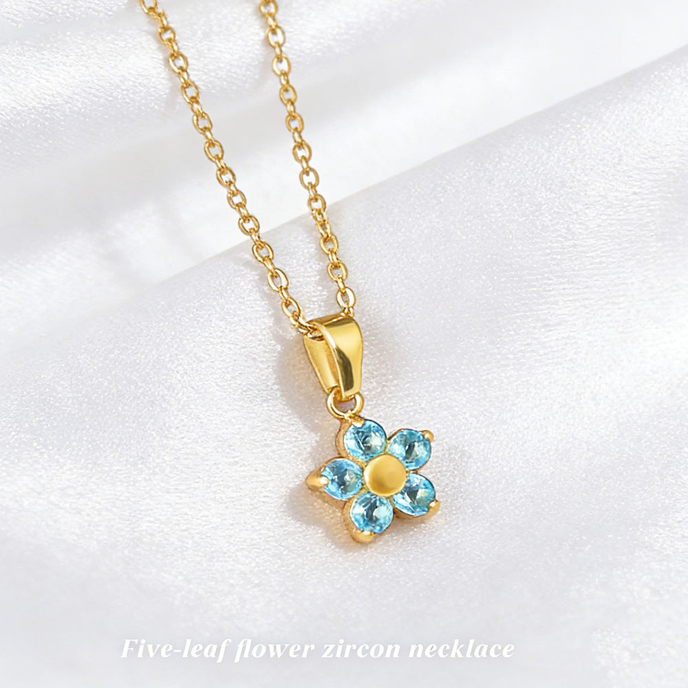 Wholesale Stainless steel gold-plated flower rhinestone necklace