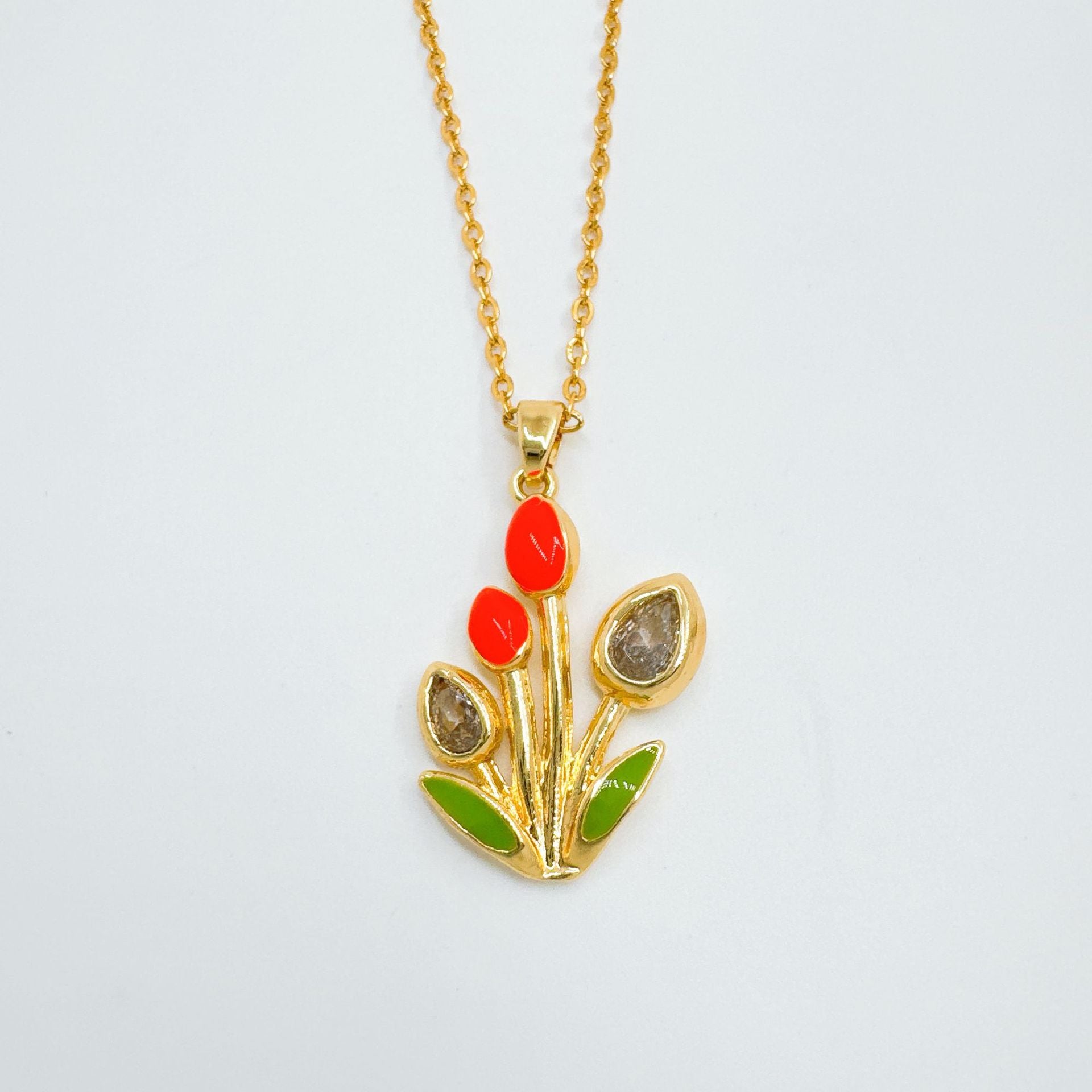 Wholesale Tulip Enamel Pendant Necklace for Women - Copper Electroplating Boutique Resale Jewelry