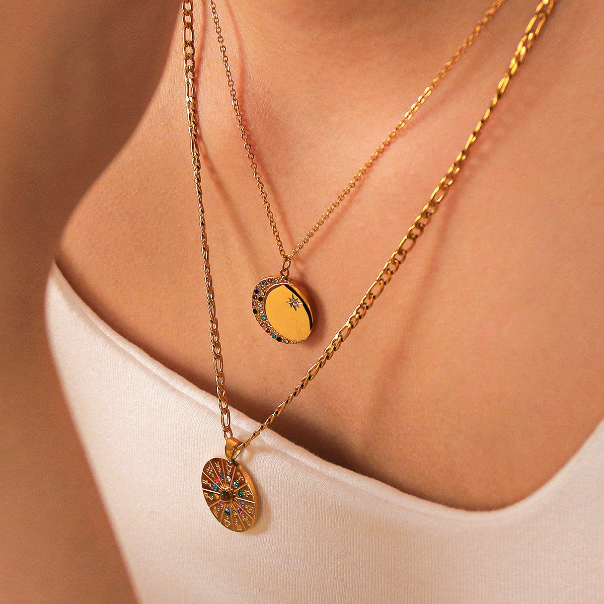 Wholesale Stainless Steel Plated 18K Gold Retro 12 Constellation Pendant Necklace