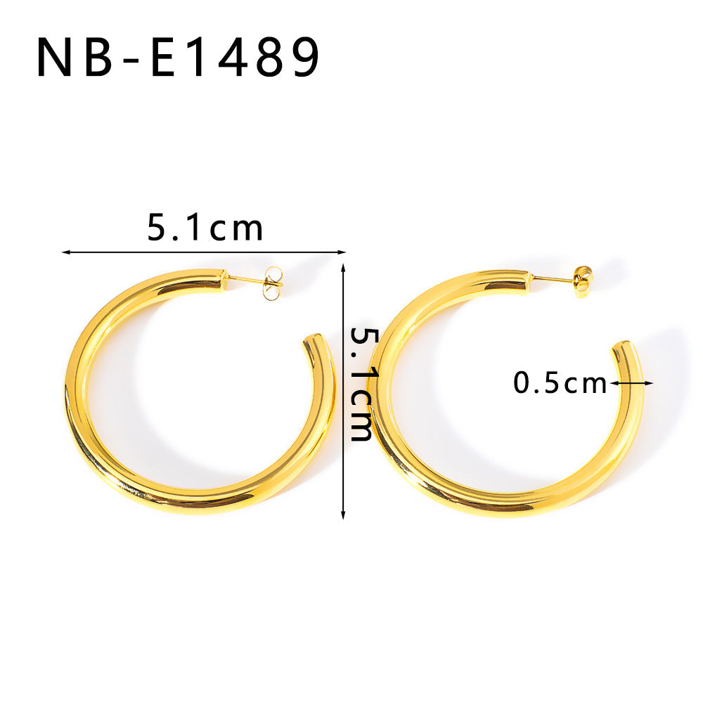 Wholesale Gold Ring High C- shaped Hook Ear Ring Stainless Steel Plated 18K Real Gold Earrings