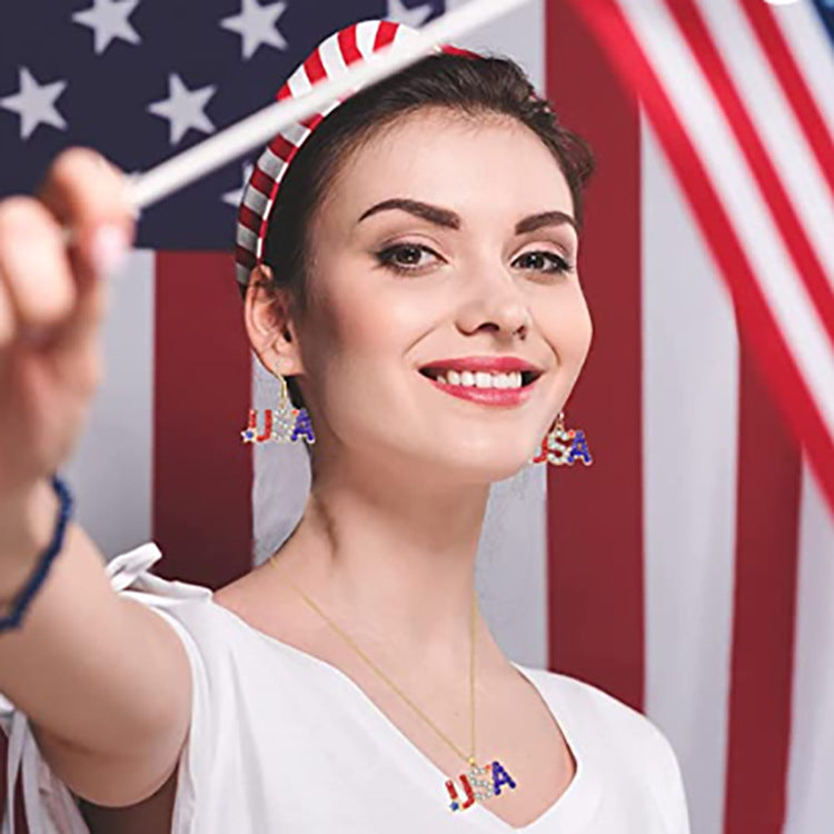 Wholesale American Independence Day USA diamond letter earrings
