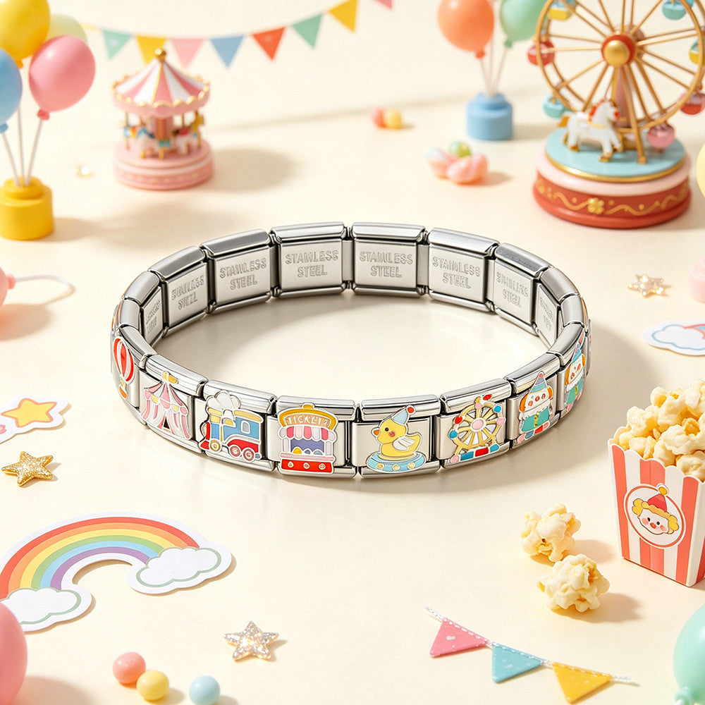 Wholesale Stainless Steel Electroplated Amusement Park Theme DIY Elastic Modular Bracelet Fashion Accessory