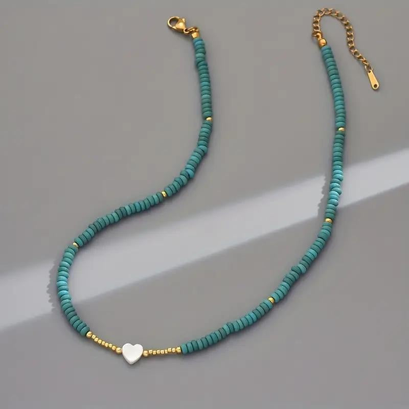 Wholesale Stylish Gold Heart Crystal Beaded Necklace Bohemian Women Fashion Jewelry
